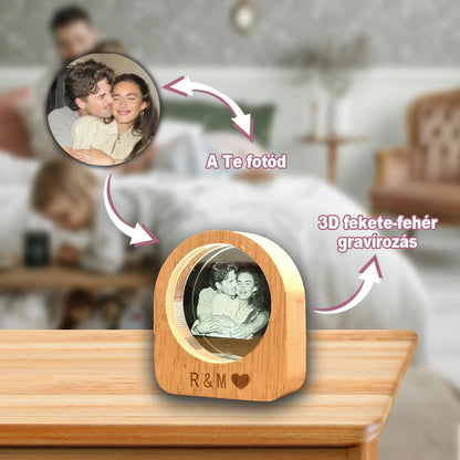 EmlékKristály™ 3D Egyedi Fotó Kristály Lámpa - LED világítás Fa keret, Különleges Ajándék a Szerelmednek, Állatodnak, Családodnak, Szülinapra