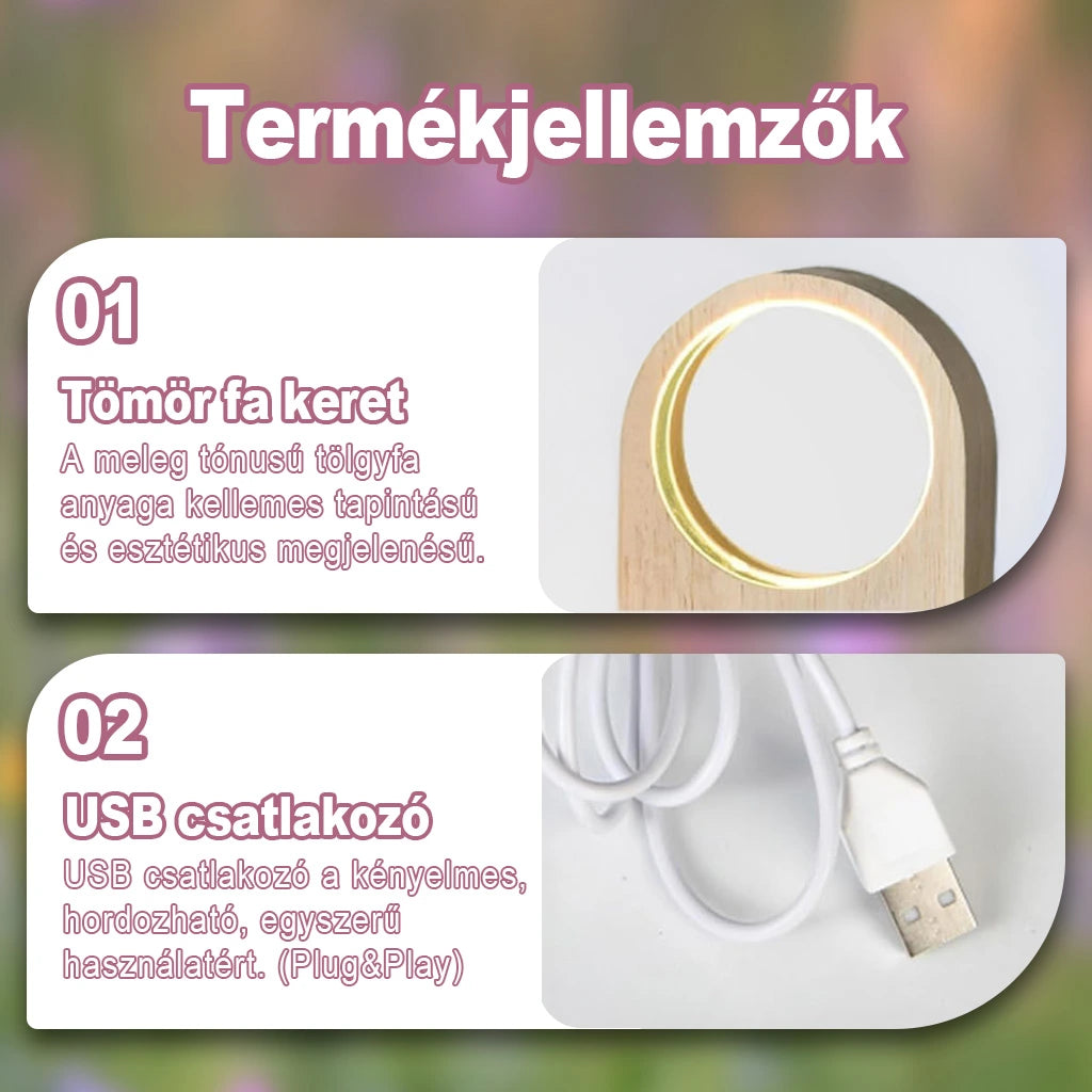 EmlékKristály™ 3D Egyedi Fotó Kristály Lámpa - LED világítás Fa keret, Különleges Ajándék a Szerelmednek, Állatodnak, Családodnak, Szülinapra